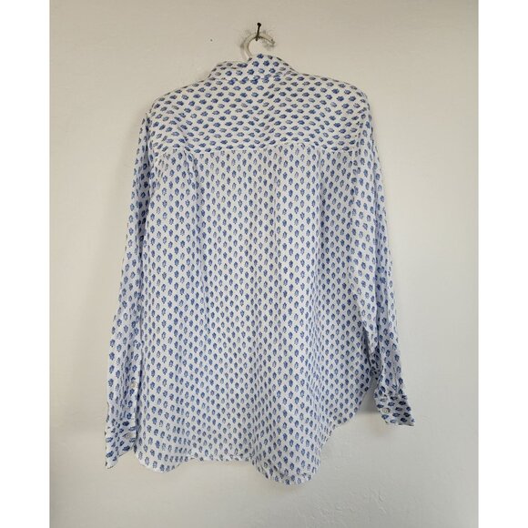 L.L.Bean Womens White Blue Floral 100% Linen Button-Up Long Sleeve Shirt Large - Picture 2 of 8